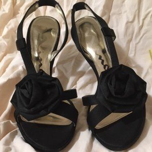 Nina black satin slingback heels with rose 6 1/2 M